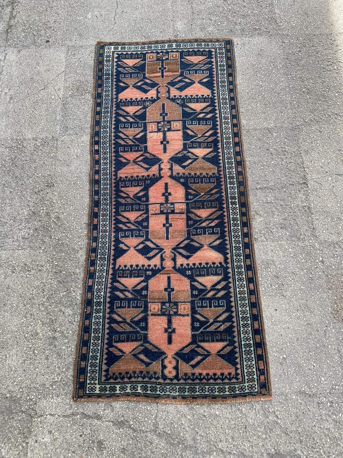 1.11X4.7 Feet Narrow Dark Blue Rug Runner Ethnic Rug Runner