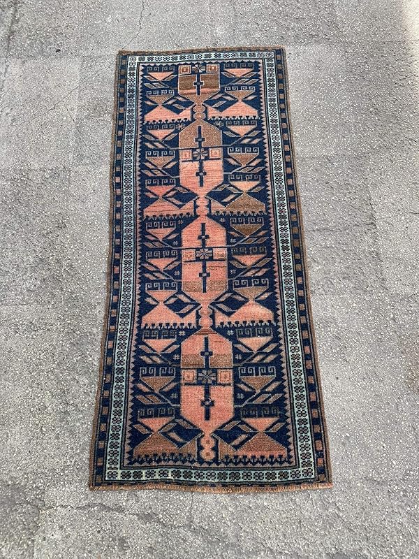 1.11X4.7 Feet Narrow Dark Blue Rug Runner Ethnic Rug Runner