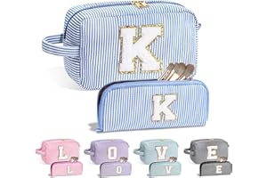 YOOLIFE Makeup Bag for Women - Monogram Cute Initial Blue Makeup Bag Cosmetic Toiletry Pouch Make Up Case for Women Her Best Friend Friendship Sister Teacher, Personalized Birthday Gifts for Women K