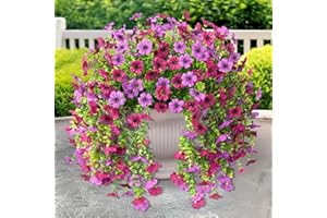 ZFProcess Artificial Hanging Flowers for Outdoors Spring Decoration, 2PCS Silk Fake Daisy Realistic Outdoor Flowers UV Resistant Porch Patio Window Yard Decor(Light Purple Red)