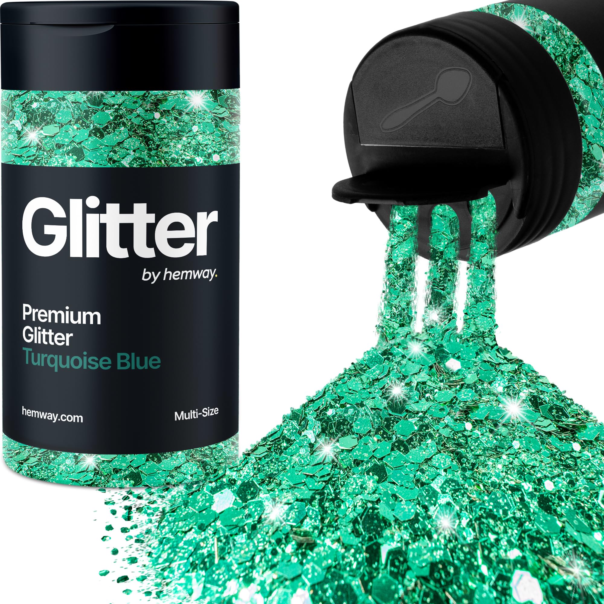 Hemway Turquoise Blue Glitter Shaker, 120g Multi Size Glitter for Crafts Metallic Flake Sequins for Resin & Epoxy Crafts for Decorating, Halloween, Christmas, Nail, Face, Bunting, Art, Pots