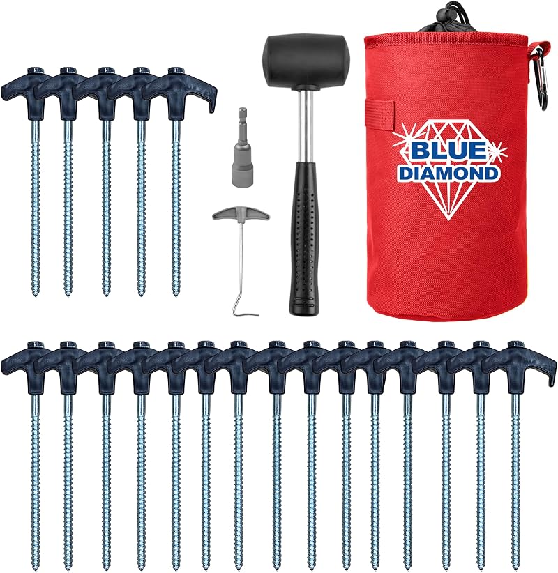 Blue Diamond Heavy Duty Screw Peg Pro Kit 20 Pe gs with Mallet Peg Puller Kit
