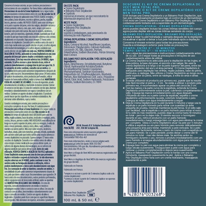 Men Kit de Depilación para Zonas Íntimas del Cuerpo, Crema Depilatoria Hombre y Bálsamo Post-Depilación, Color Gris, Juego de 2 piezas