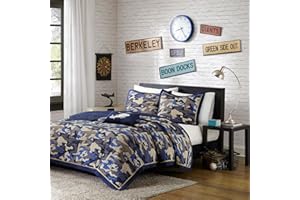 Mi Zone Cozy Quilt Set, Casual Modern Design, All Season Teen Bedding Coverlet Bedspread, Decorative Pillow, Boys Bedroom Décor, Full/Queen, Josh Blue 4 Piece
