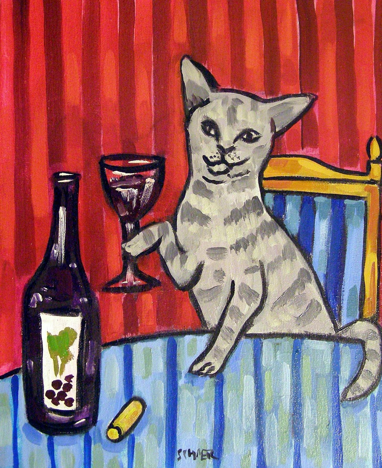 Amazon.com: Cat at the Wine Bar signed art print: Handmade
