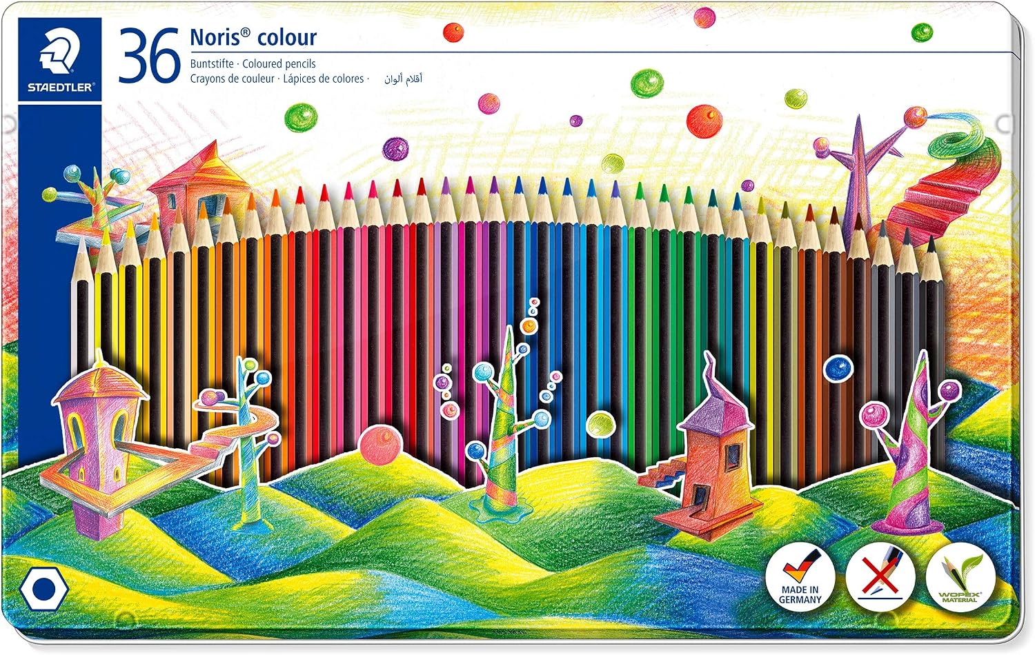 STAEDTLER 185 M36 Noris Colour Colouring Pencils - 36 Assorted Colours (Tin of 36 Pencils), 36 count (Pack of 1)