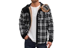 Herberton Men’s Plaid Flannel Jacket Warm Sherpa-Lined Button Down Corduroy Hoodie (S-XXL)
