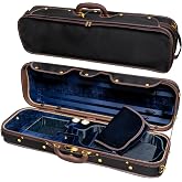MI&amp;VI NW-9001 Professional Hard-Shell Wooden Violin Case 4/4 (Full Size) Luxury Silk Interior | Solid Wood | Oblong Shape | Sheet Pocket | Adjustable Straps | Hygrometer | Thermometer (Black - Wood)
