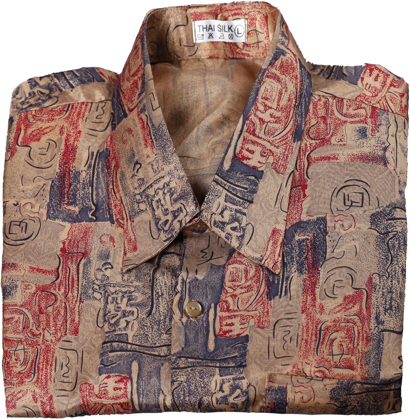 Red Pattern, Men's Thai Silk Shirt Short Sleeved/Sleeves Hawaiian Shirt