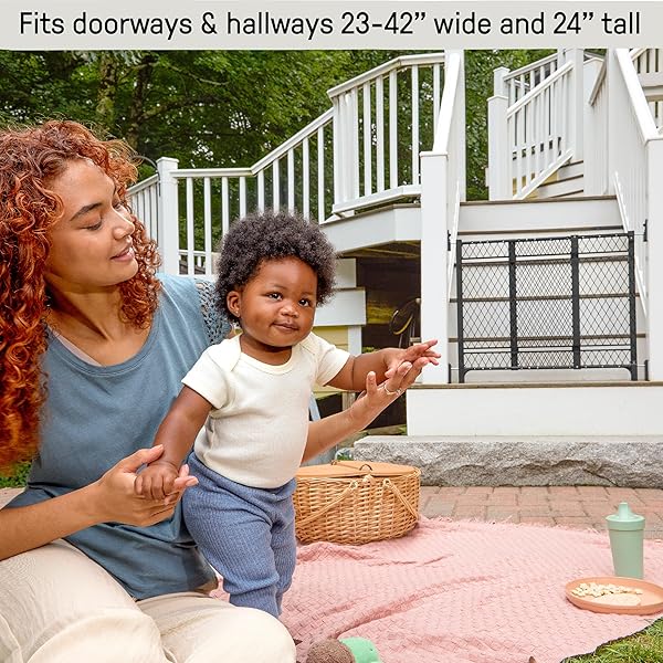 INGENUITY DOORWAY 42W SERIES DOG AND BABY GATE, INDOOR OUTDOOR, WON’T RUST OR FADE, PLASTIC PANEL, FITS 23-42″ OPENINGS, 24” TALL