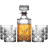 Royalty Art Kinsley Whiskey Glasses Set with Decanter for Scotch, Bourbon, Cognac, and Liquor, Classic 5-Pc. Glass Bundle for Serving Alcohol, Pull Top Drink Stopper