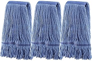 STAR MAKTION (3 Pack) Mop Head Replacement, Mop Heads Commercial ,Blue Cotton Looped End String, Wet Industrial Cleaning Vintage Mop Head Replacements Refill, Swinger Loop Mop, for Heavy Duty Mop Heads,Light Blue
