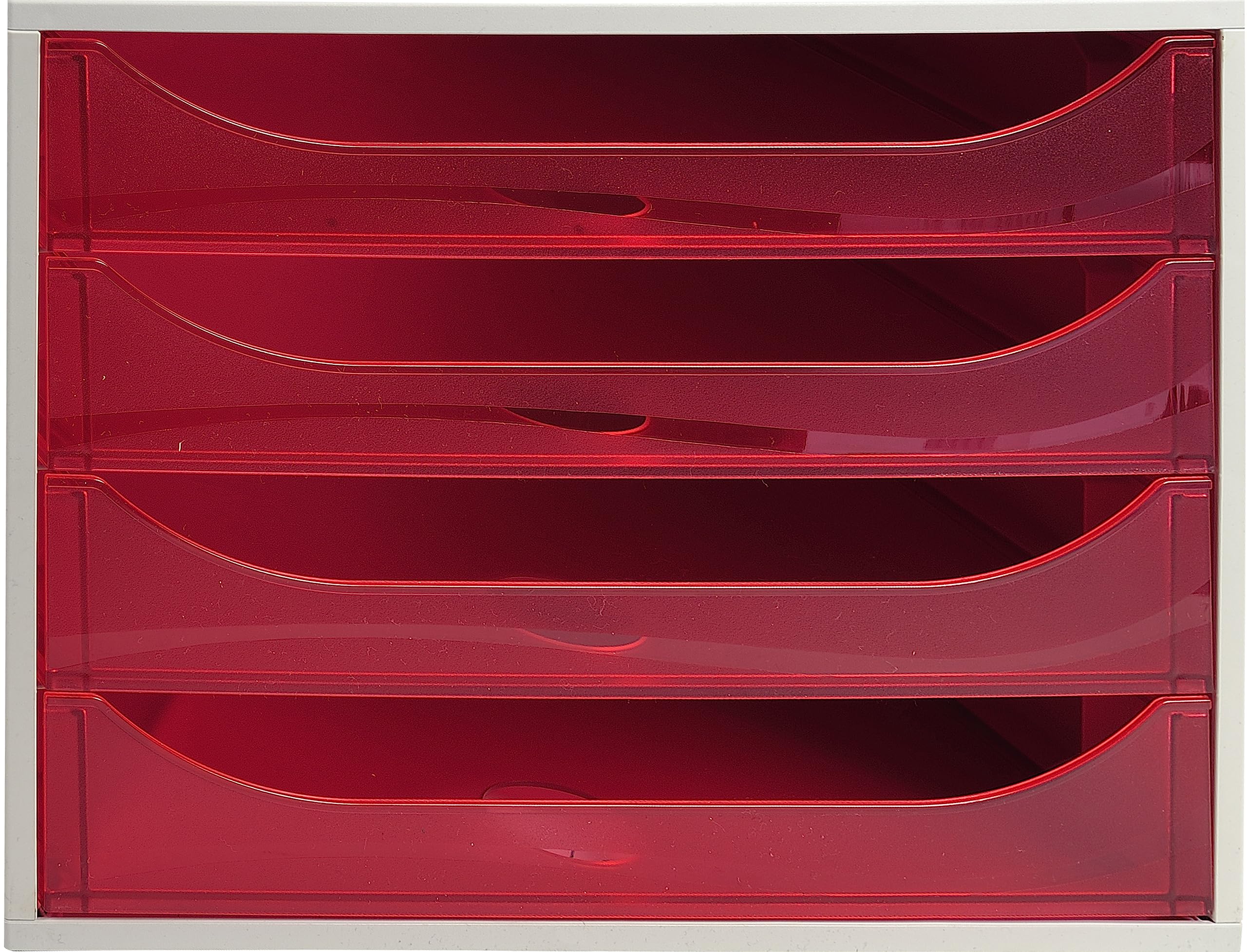 Exacompta - Ref 228654D - EcoBox Drawer Set - 248 x 284 x 234mm in Size, 4 Drawers, Suitable for A4+ Documents, Stackable, Safety Stop Feature - Raspberry