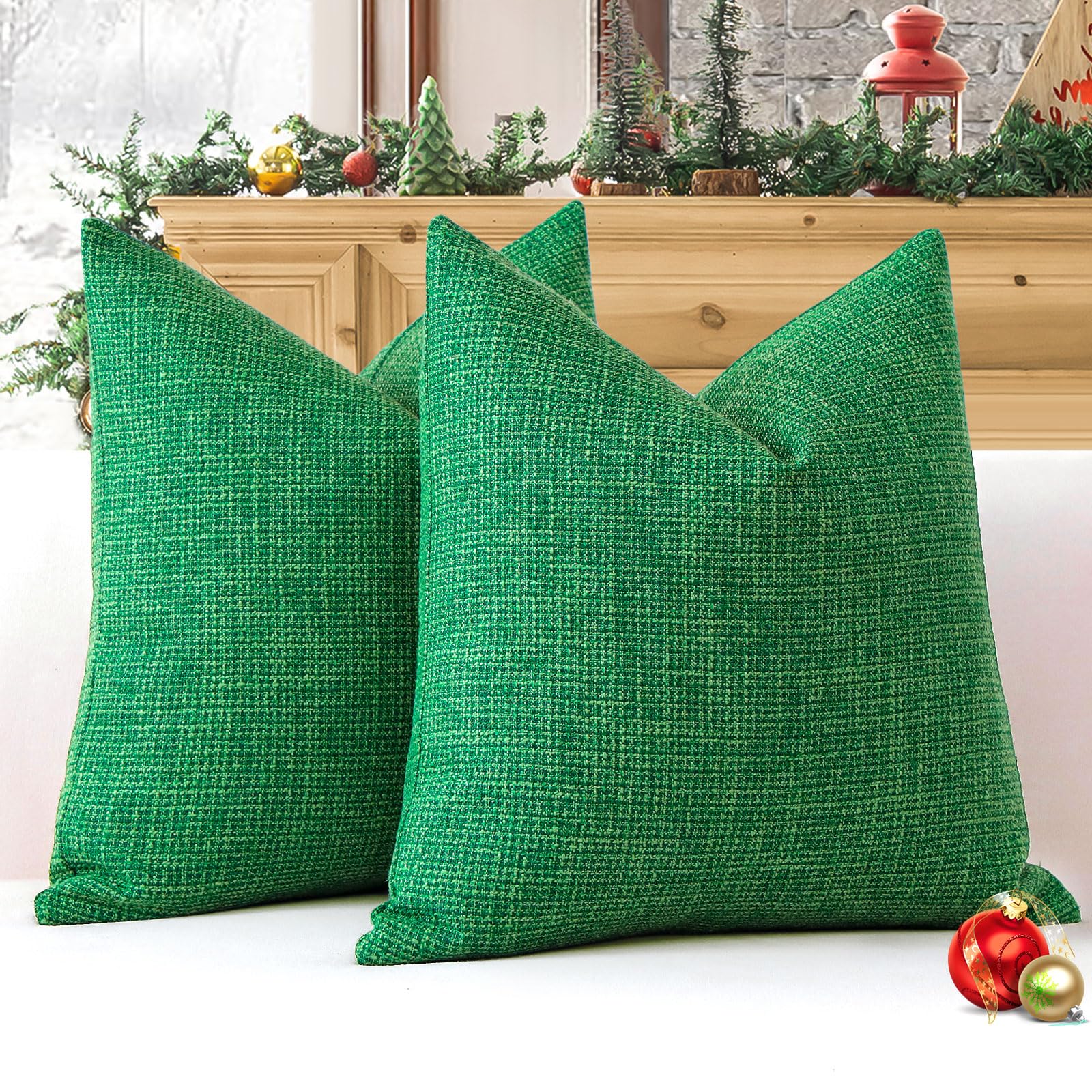 Photo 1 of OTOSTAR Linen Throw Pillow Covers Set of 2 Decorative Square Pillowcases Cushion Covers 16x16 Inch for Home Decor Sofa Bedroom Car 40 x 40 CM Green