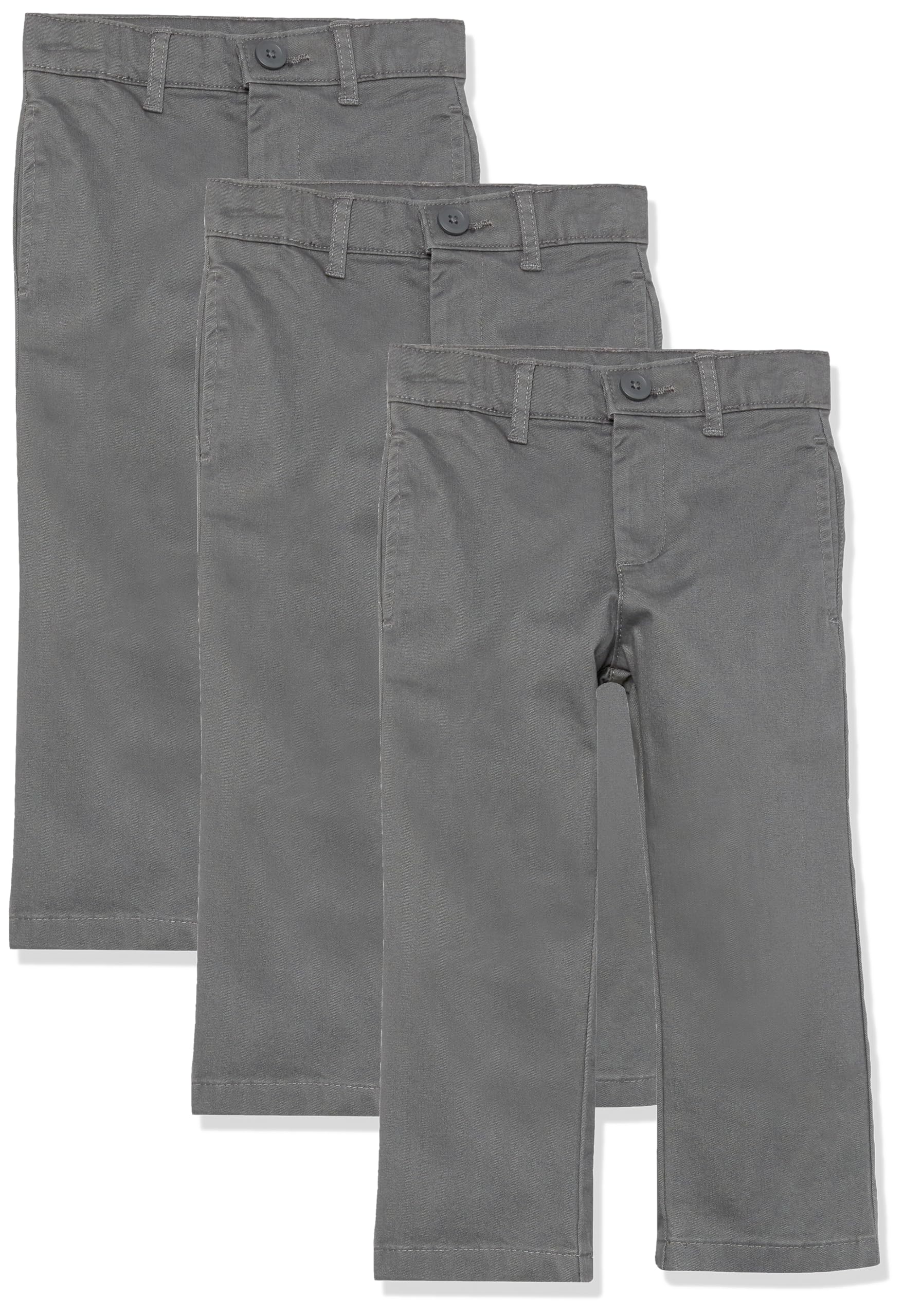 Amazon Essentials Boys' Uniform Straight-Fit Flat-Front Chino Khaki Pants, Pack of 3, Grey, 16 Plus Image