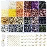 Vtssvow 3mm Glass Seed Beads for Bracelets Making, 24 Colors 10000pcs Friendship Bracelet Making Kit, Small Glass Beads for Jewelry Making (Mix 24 Color, Metallic)