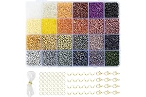 Vtssvow 3mm Glass Seed Beads for Bracelets Making, 24 Colors 10000pcs Friendship Bracelet Making Kit, Small Glass Beads for Jewelry Making (Mix 24 Color, Metallic)