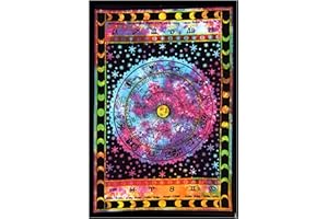 ANJANIYA Sun Moon Star Zodiac Goodluck Tarot Card Bohemian Room Dorm Decor Hippie Indian Boho Tapestry Psychedelic Mandala Wall Hanging Art Cotton Tapestries (Multi, 30"X40")