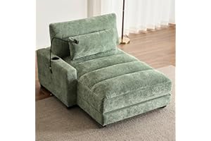 IHDKO Oversized Chaise Lounge Chair Indoor, Comfy Lounge Sleeper Sofa with USB Ports, Cup & Phone Holders, Chenille Cloud Reading Chair Bed for Living Room, Bedroom, Office (Green)