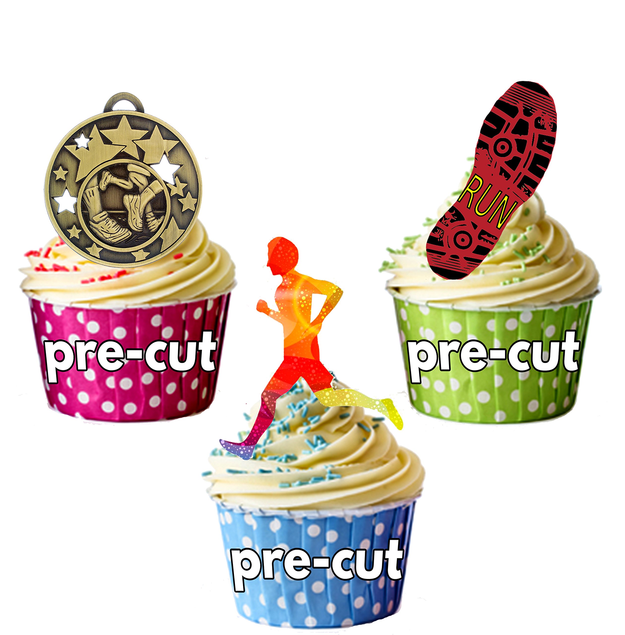 AK Giftshop PRECUT Running/Runners Party Pack - Edible Cupcake Toppers/Cake Decorations (Pack of 36)