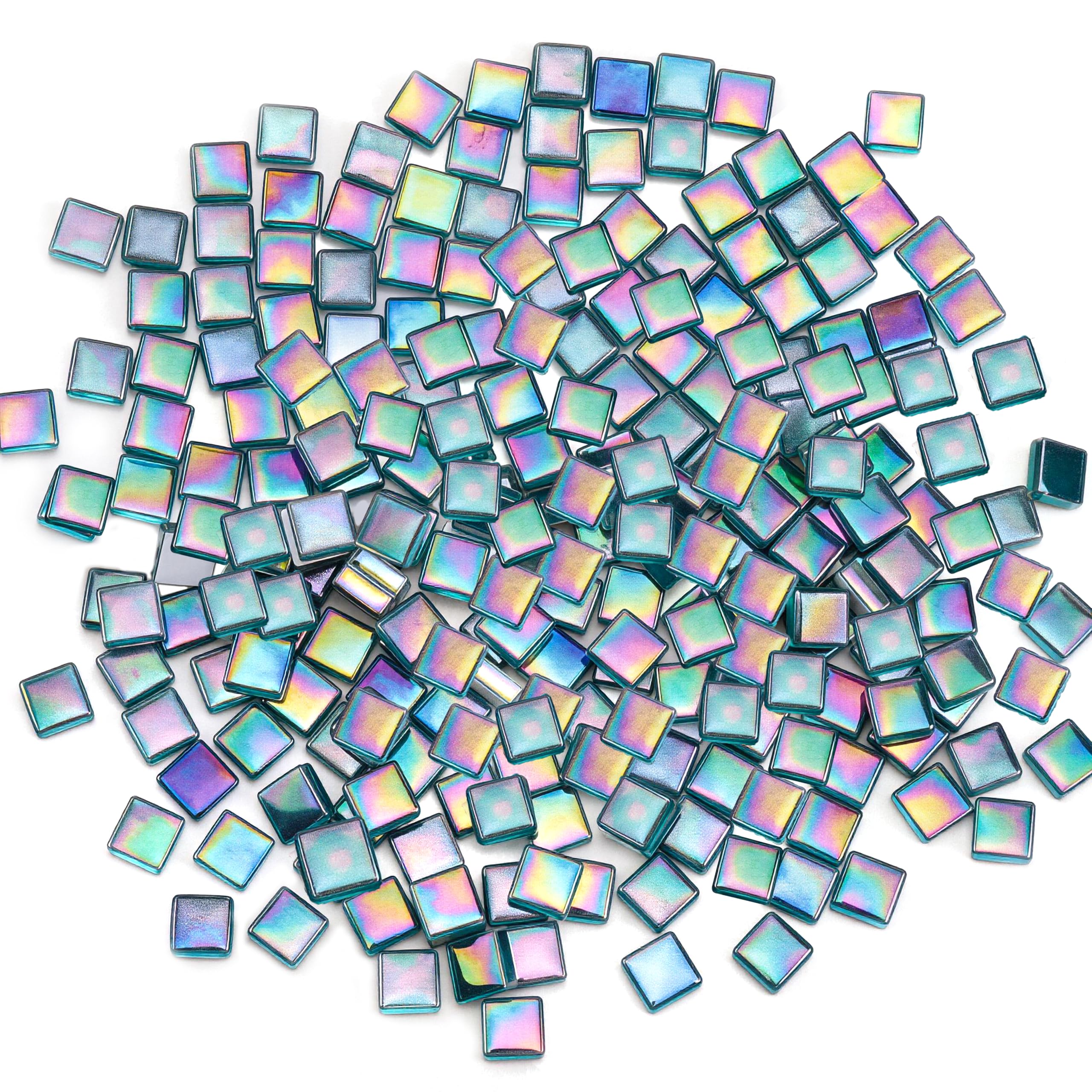 Yatinkim Iridescent Glass Mosaic Tiles for Crafts Bulk Square Blue Mosaic Pieces 160pcs Flat Mirror Glass Tile Kits for Adults DIY Handmade Craft Jewelry Art Decoration Kit