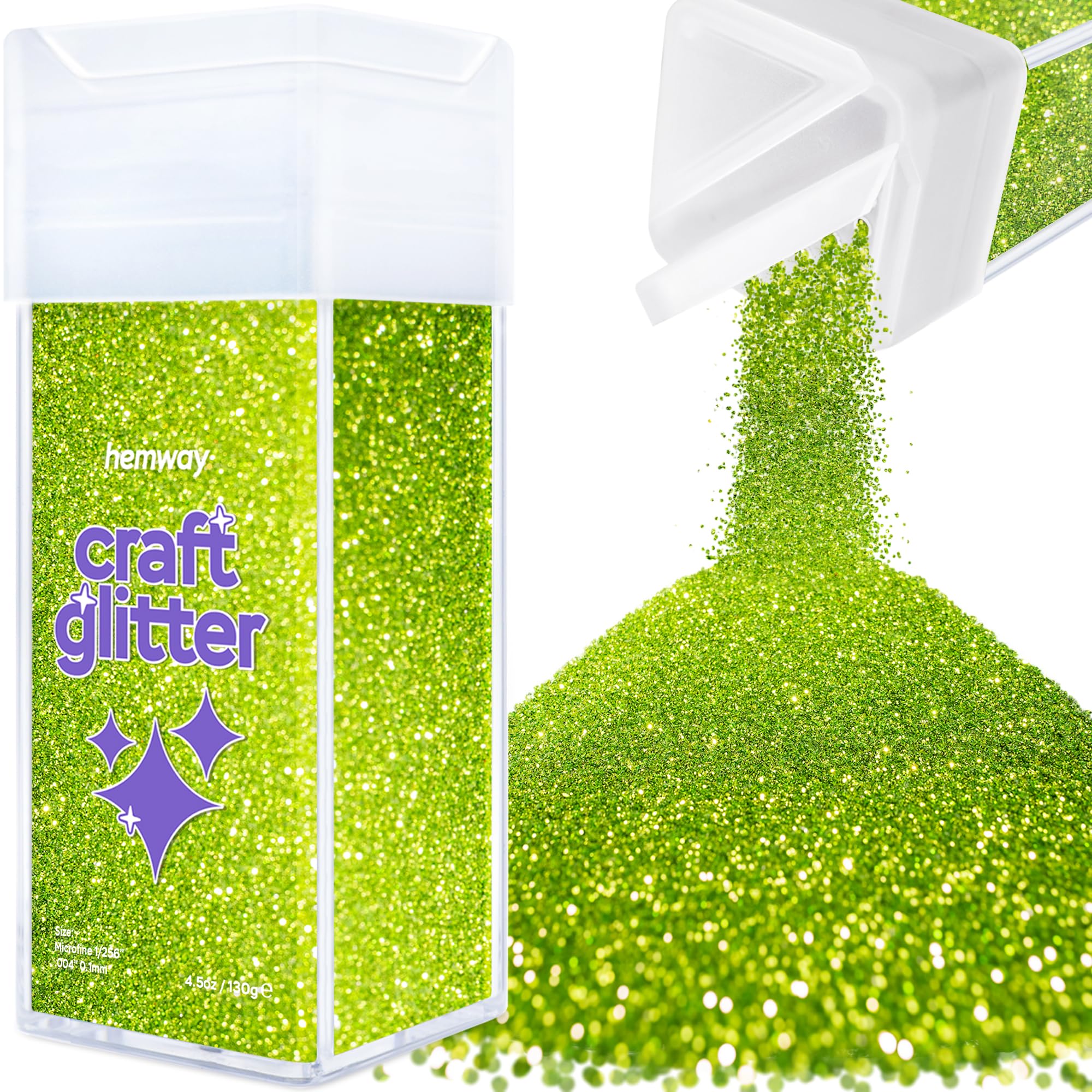 Hemway Glitter Shaker Lime Green 110g Microfine, Craft Glitter Shaker for Resin & Epoxy Crafts, Christmas Art Supplies, Nail, Body, Face, Eye, Festival, Crafting, Slime, Sparkle