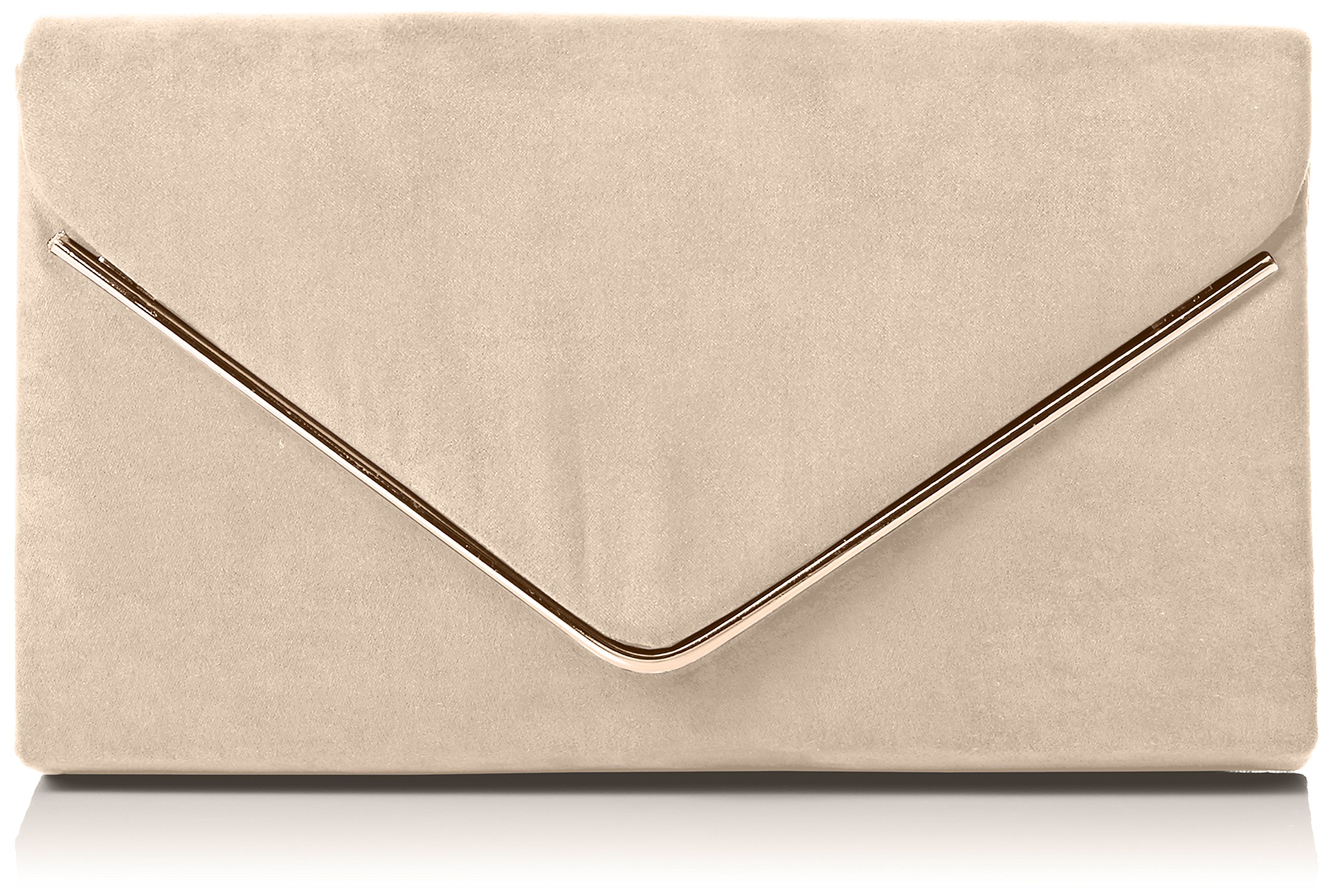 Swanky Swans Women's Oscar Envelope Suede Velvet Party Prom Clutch Bag Clutch Beige (Nude) ,4x12x22 cm (W x H x L)