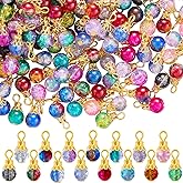 COGCHARGER 150Pcs Crystal Dangle Charms for Jewelry Making Crackle Bulk Small Cute Charms Glass Beads Pendants with Silver Gold Caps for Earring Necklace Bracelet DIY Supplies