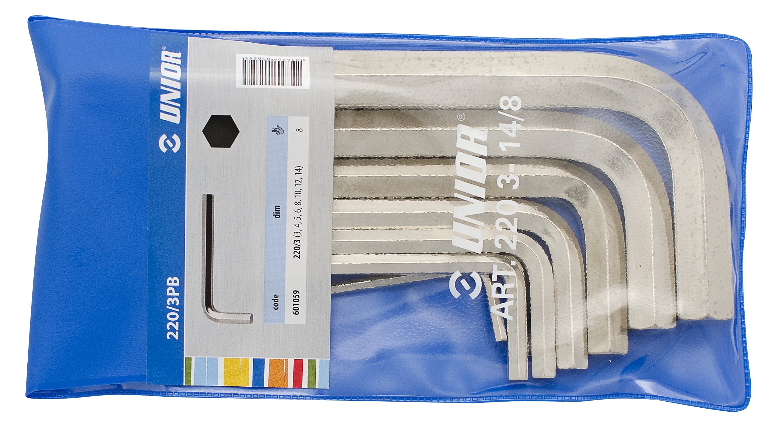 Unior 220/3PB for Allen Screws, Ball-Head Allen Key Set in Plastic Bag, 3/8 Inch
