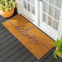 KILOCOCO Beige Striped Rug - 4'X6' Front Door Mat Outdoor, Welcome