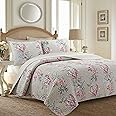Cozy Line Home Fashions Taupe Khaki Floral Blooming 100% Cotton Reversible Quilt Bedding Set, Coverlet, Bedspread (Taupe Blooming, King - 3 Piece)