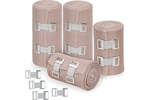 D&H Medical Elastic Bandage Wrap – 4 Pack Premium Compression Bandage Rolls + 4 Extra Clips | 2 Rolls of Each Size (4 Inch x 5 Feet & 3 Inch x 5 Feet), Elastic Bandage for Wrist, Calf, Ankle & Foot