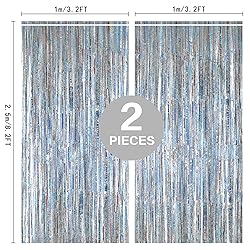 2 Pack 3.2ft x 8.2ft Silver Metallic Tinsel Foil