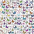 Bilizar 24 Sheets 155+ PCS 3D Colorful Butterfly Temporary Tattoos For Women Arm Boobs, Watercolor Butterfly Tattoos Stickers, Long Lasting Small Fake Tattoos For Kids Girls Adult Neck Cholo Lavender