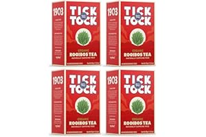 TICK TOCK TEAS Organic Rooibos Tea, Original, Naturally Caffeine Free Red Bush Herbal Tea, Rich in Anti-Oxidants, South African, Superfood, 40 Count, Pack of 4