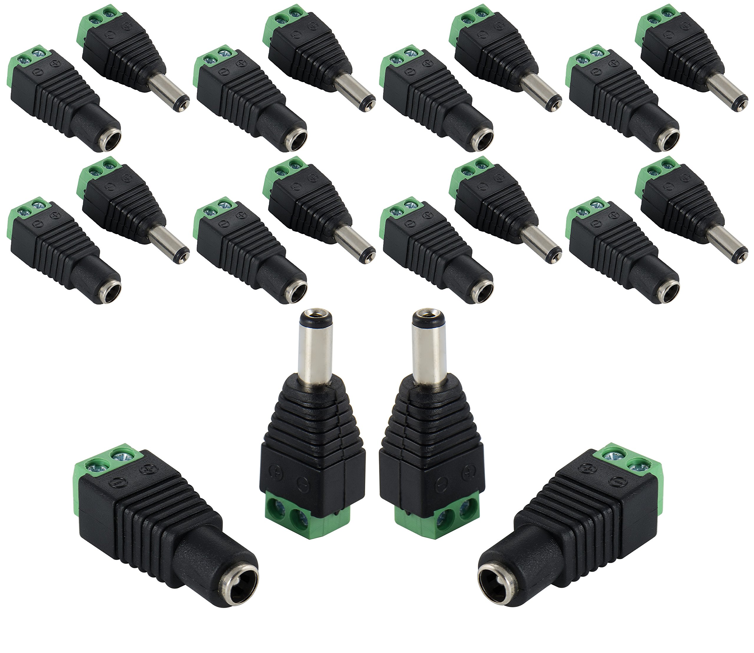 POPPSTAR DC Adapter 5.5x2.5mm (10x plug / 10x socket) to 2-Pole Terminal Block for LED Strips, LED Lighting, CCTV Camera and more