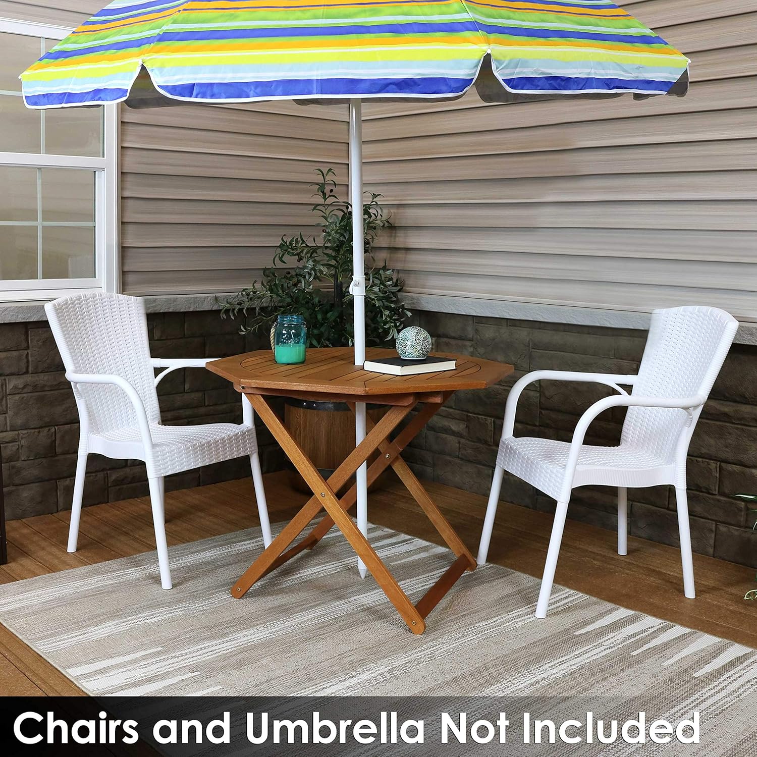 Sunnydaze Meranti Wood Octagon Outdoor Folding Patio Table - Outside Dining Furniture for Deck, Porch, Balcony, Garden, Backyard and Lawn - Teak Oil Finish : Garden & Outdoor
