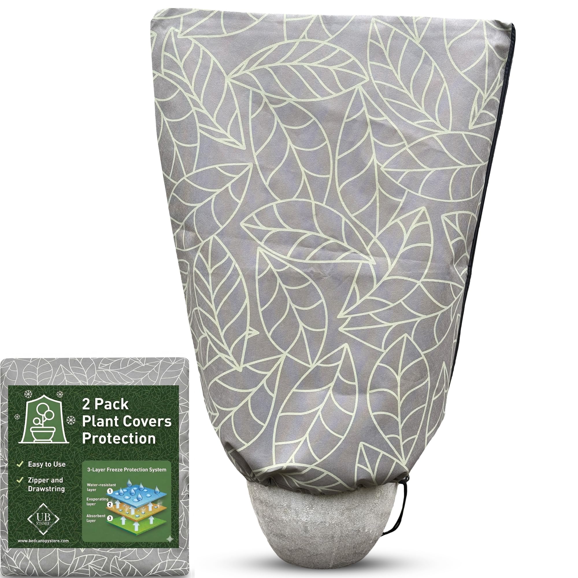 UB-STORE Plant Covers Freeze Protection 24"x32" in 2 Pack | Brown Winter Frost Blankets for Outdoor Plants | Reusable Garden Cover Bags with Zipper Drawstring | Cold Weather Shrub Protection Cloth