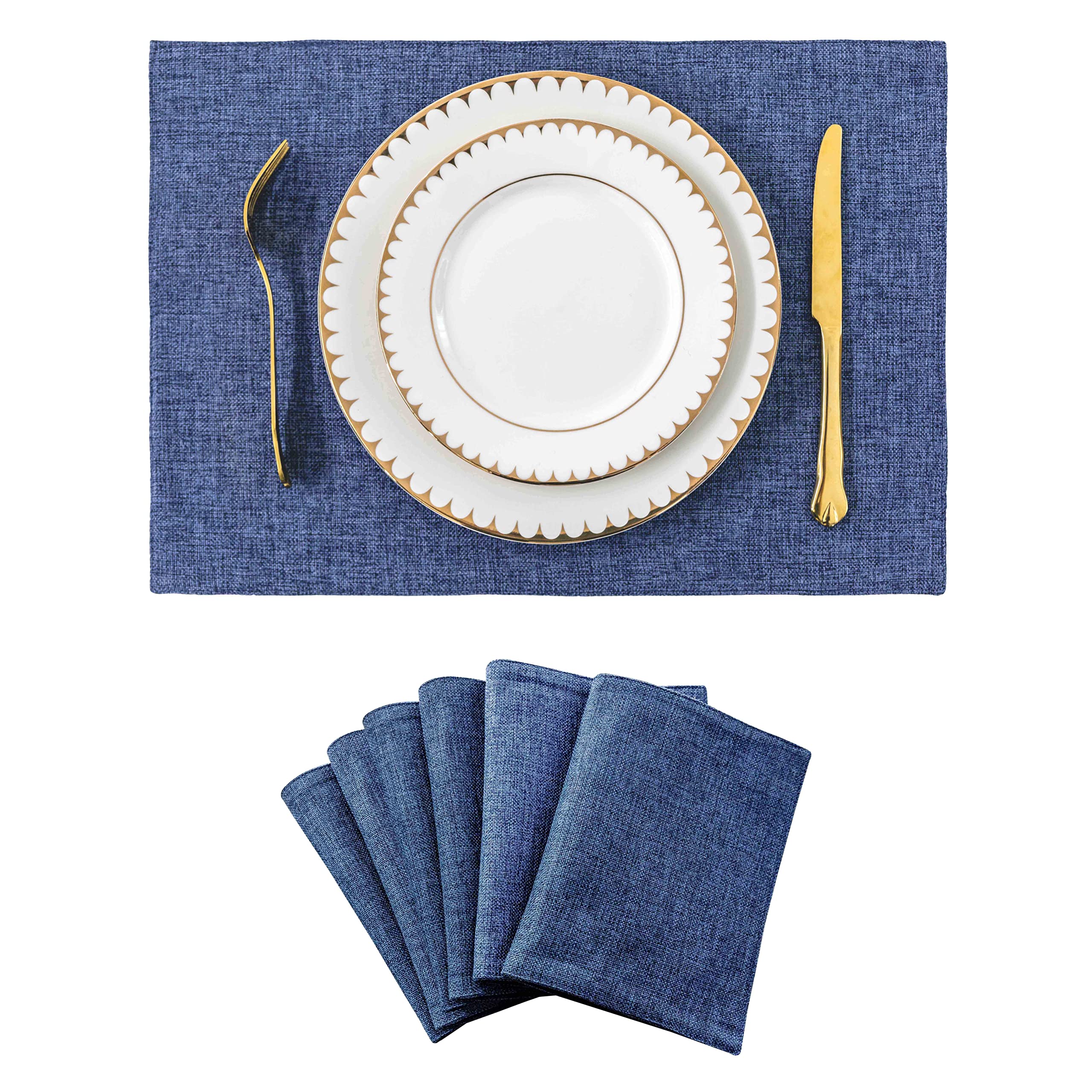 Home Brilliant Navy Placemats Washable Heat Resistant, Blue place Mats for Kitchen, Table Mats for Home Restaurant Hotel, 33 x 48 cm(13x19 Inch), Navy Blue