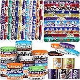 Wettarn 240 Pcs Halloween Party Favors Halloween Slap Bracelets Rubber Wristbands Bulk Silicone Bracelets Assorted Halloween Party Supplies Prize Gifts Treat Filler (Halloween)