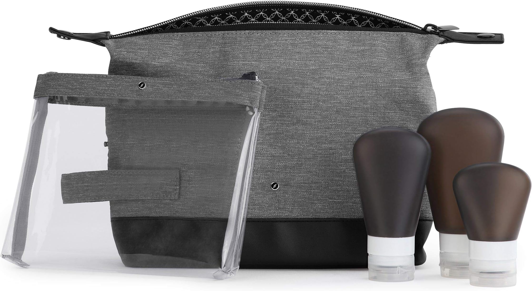 Toiletry Bag - with Bottles and TSA Bag (Grey)