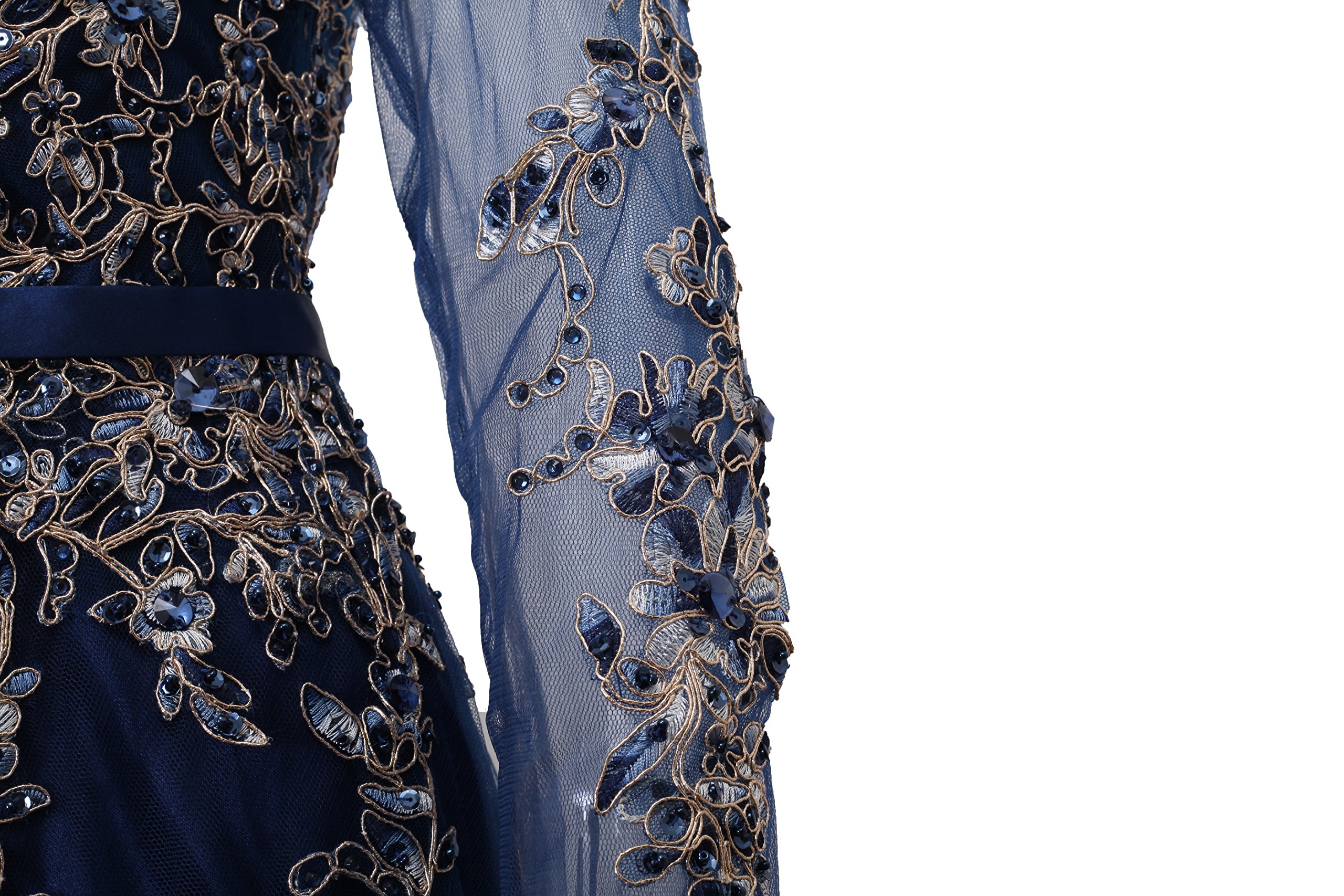 meier women's illusion long sleeve embroidery prom formal dress