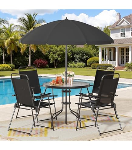 6-piece patio set with umbrella walmart Crownland 7 PCS Furniture Dining Set, 6 Swivel Metal Chairs and Rectangular Outdoor Dining Table Sky Blue 9FT Round Outdoor (Metal Tabletop) : Patio, Lawn & Garden Inmotion Climber Trying to catch every polyester fabric Action::Medium Heavy