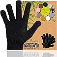 Temple Spring Exfoliating Glove, Rayon Bamboo Exfoliating Body Scrubber, Loofah Washcloth, Exfoliate Loofa Shower Scrubber, Body Exfoliator Scrub, Shower Loofah Bath Sponge - Black XL