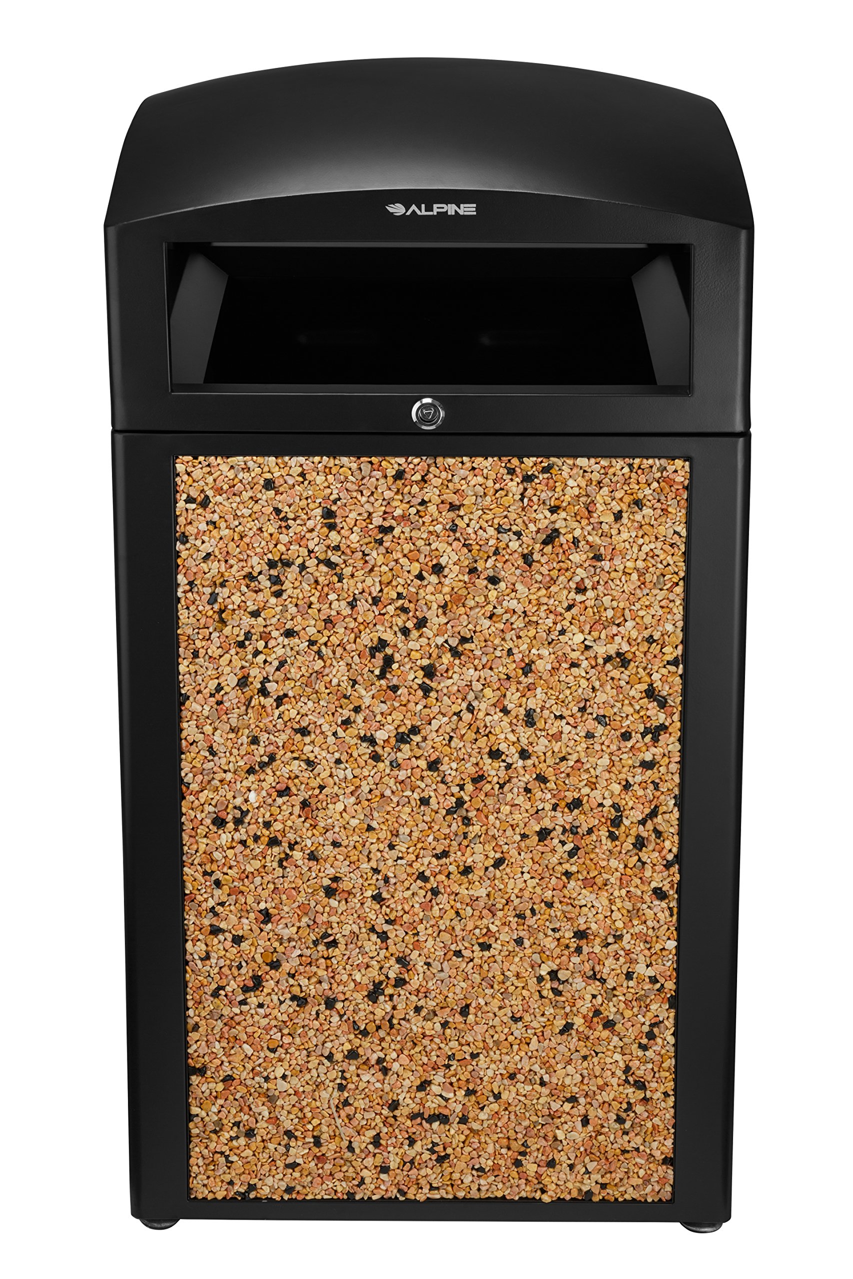 Photo 1 of Alpine Indoor & Outdoor Commercial Trash Can with Lid - 40 Gallon Heavy Duty Metal Garbage Can with Removable Bin, Locking Lid for a Modern Look in Patio, Pool, Deck, Office (Stone Panels)