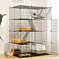 YITAHOME Indoor Cat Cage, Spacious 4-Tier Metal Playpen with Large Hammock, DIY Enclosure for 1-3 Cats, Small Pets (Black)