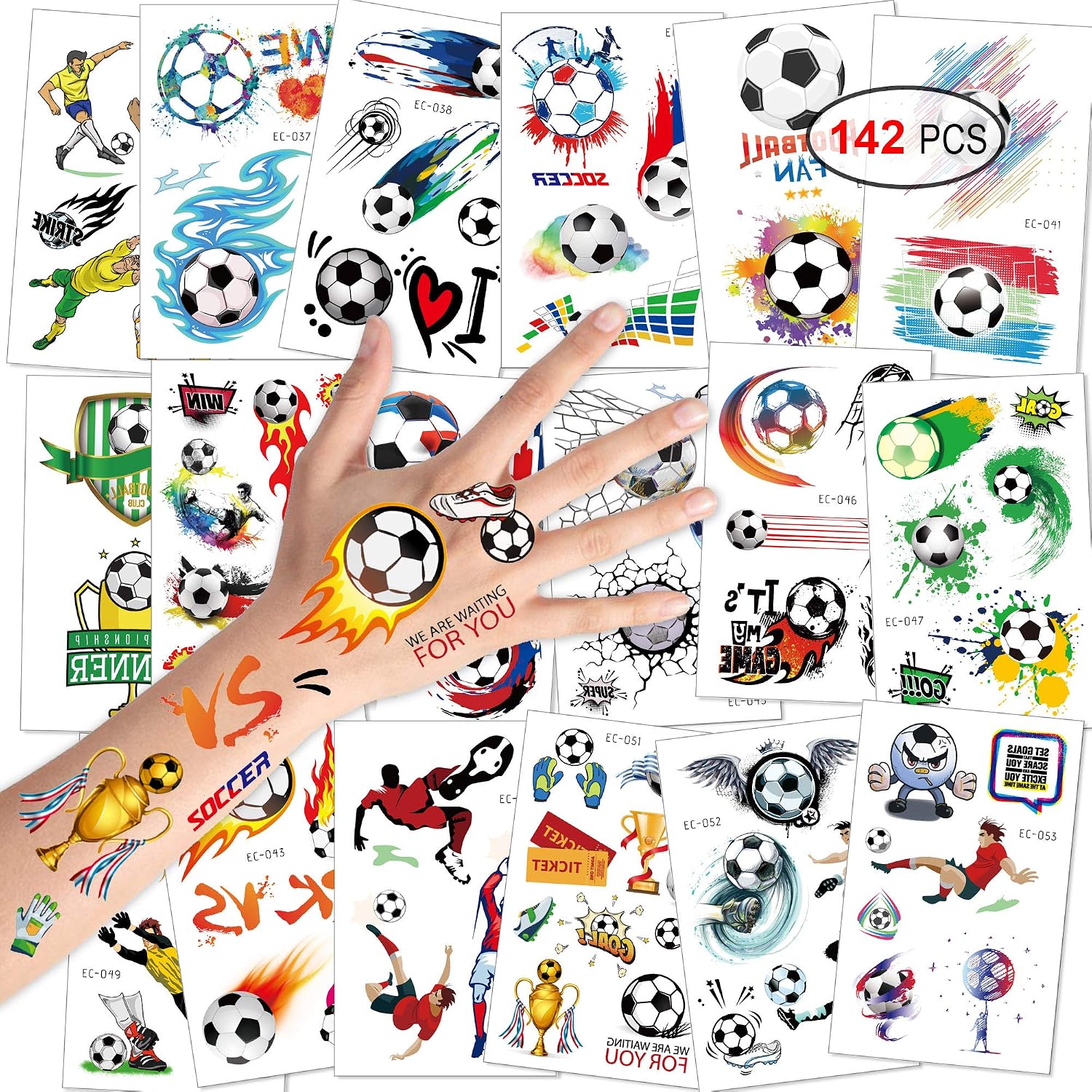 Konsait Football Tattoos Kids Children Temporary Transfer Tattoos Boys Birthday Party Bag & Stocking Fillers, 18 Sheets