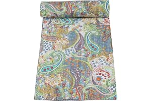 Marubhumi Indian Handmade Paisley Print Cotton Kantha Quilt (Grey, King (108"x 108"))