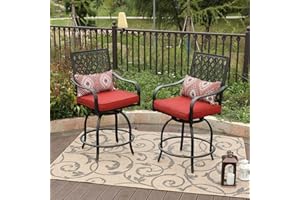 Sophia & William Outdoor Swivel Bar Stools Set of 2 Patio Bar Height Bistro Dining Chairs, All-Weather Metal Furniture Set with Armrest and Red Cushion for Garden Lawn Backyard