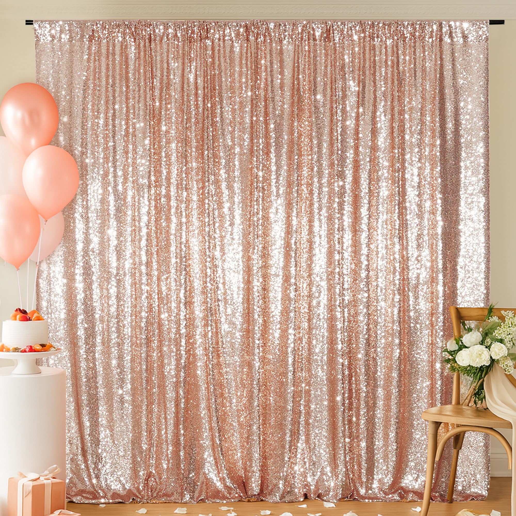 Eternal Beauty 213x213cm Rose Gold Shinny Sequin Photography Backdrop Party Prom Wedding Youtobe Banquet Photo Background (7x7 feet)